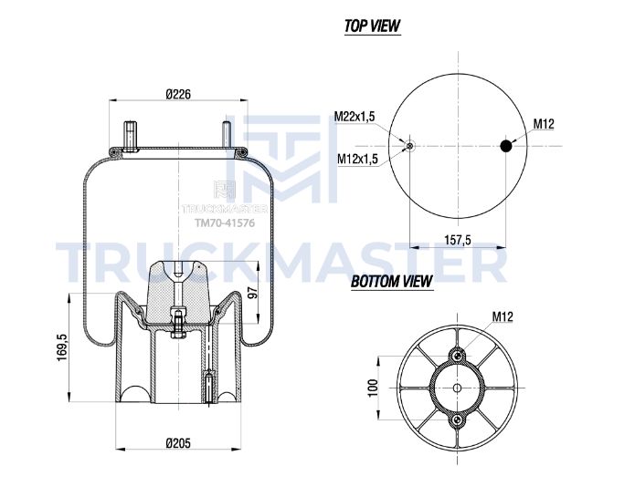 TM70-41576 Пневморессора (пластиковый стакан) ROR/SCHMITZ - 4157NP09 отверстия перпендикулярные