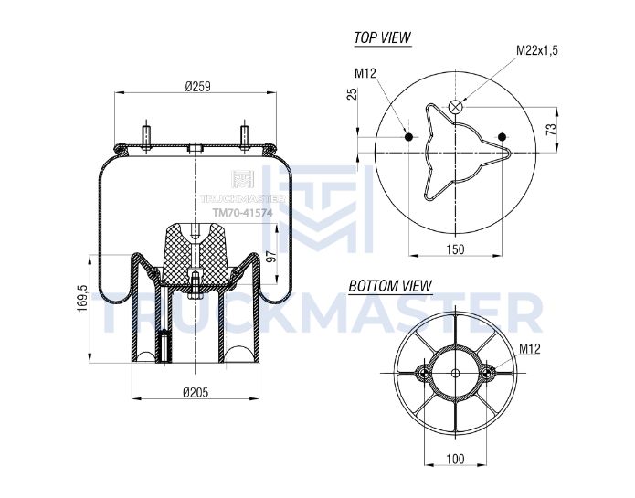 TM70-41574 Пневморессора (пластиковый стакан) 4157NP14 ROR/MERCEDES