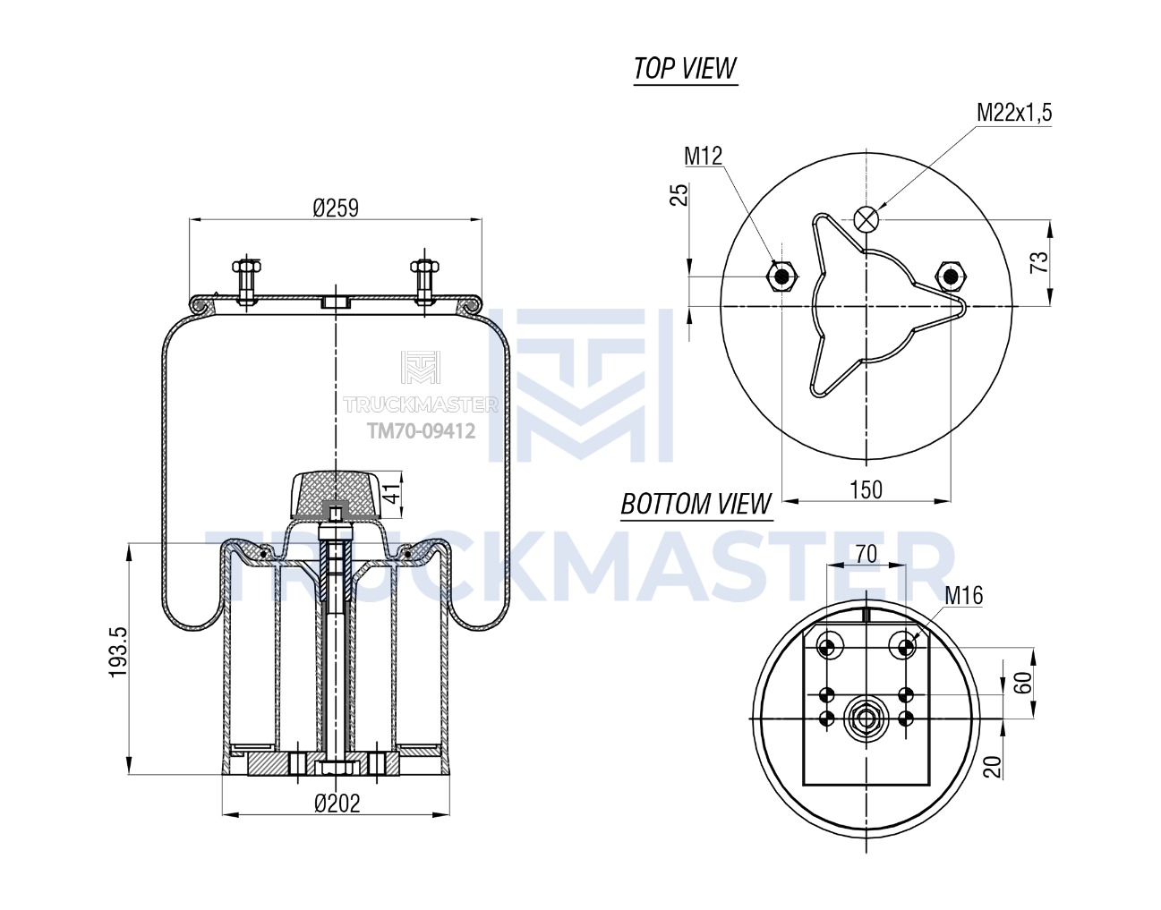 TM70-09412 Пневморессора (пластиковый стакан) BPW 941MBP30