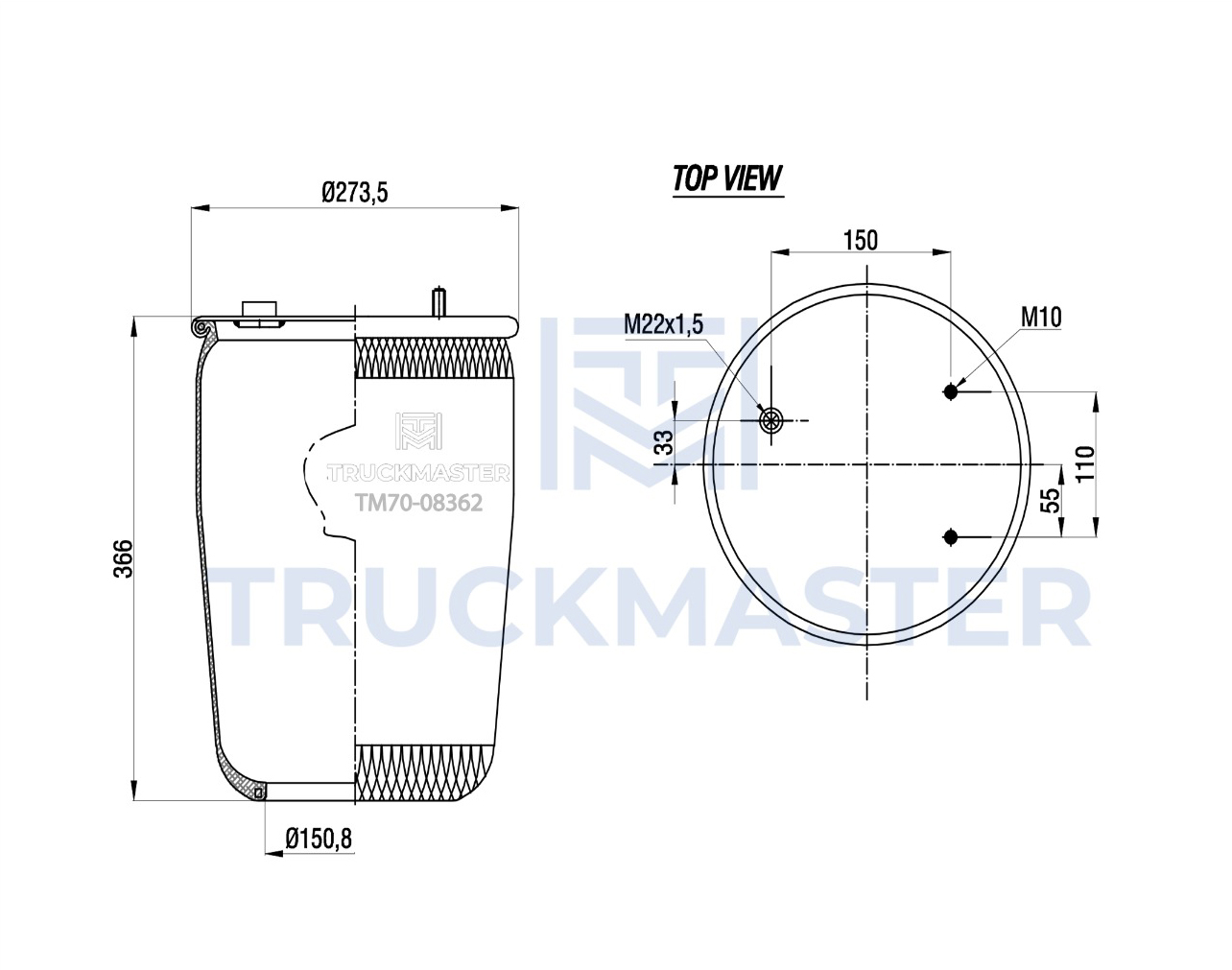 TM70-08362 Пневморессора (без стакана) DAF 836NP10