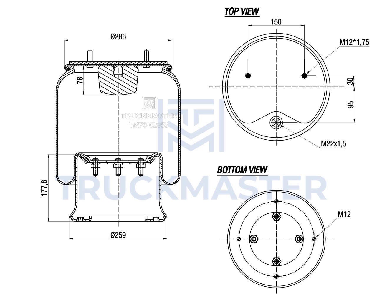 TM70-02853 Пневморессора (стальной стакан) SCHMITZ - 017685