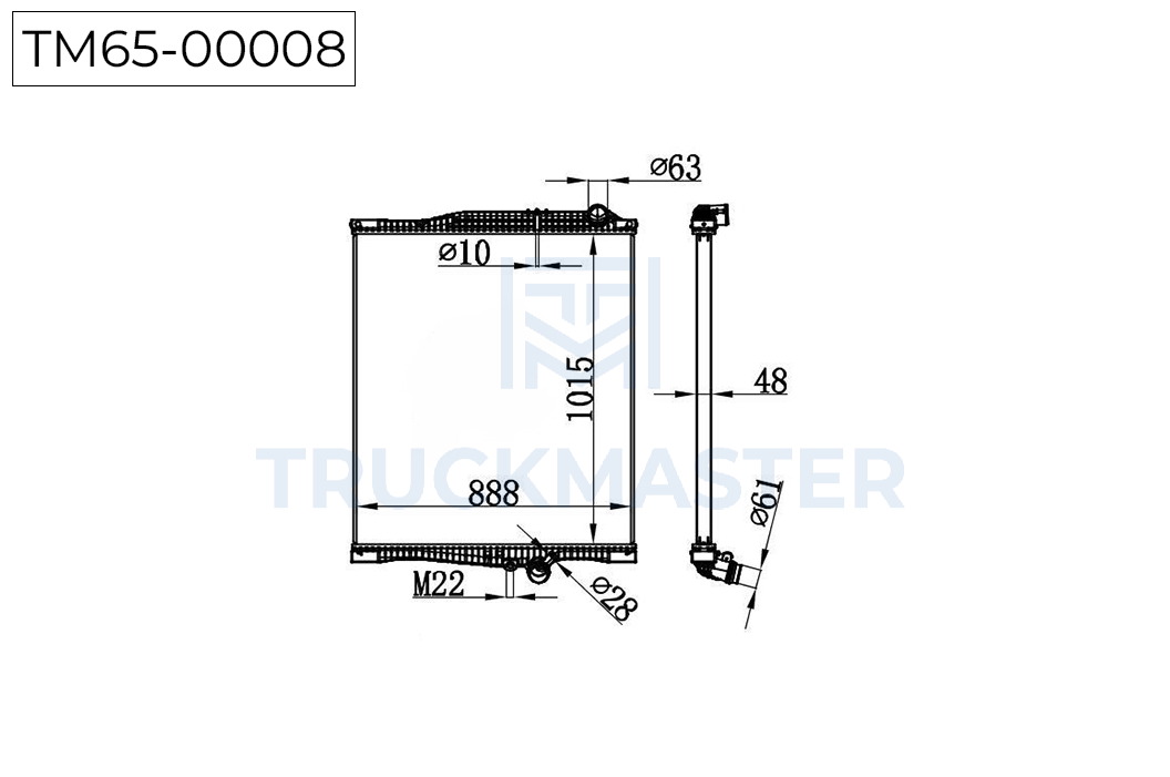 TM65-00008 Радиатор охлаждения двигателя с рамкой [1015 x 880 x 48] VOLVO