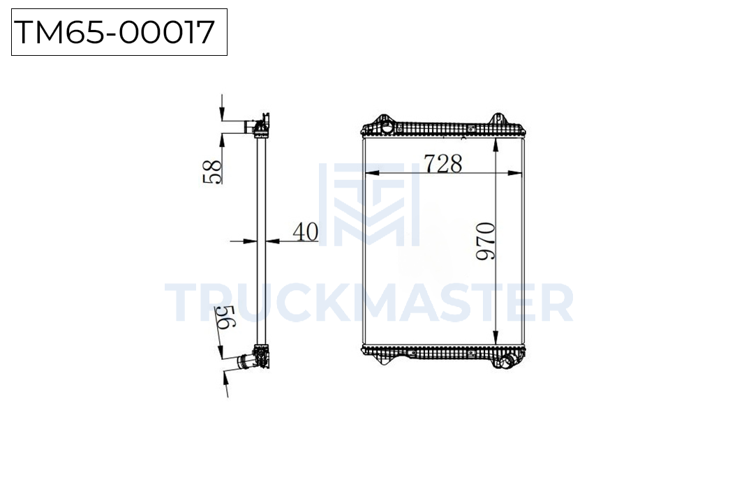 Радиатор охлаждения двигателя без рамки [970 x 728 x 42] SCANIA