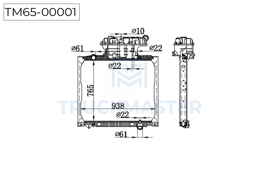 TM65-00001 Радиатор охлаждения двигателя с рамкой и бачком [765 x 938 x 40] MAN