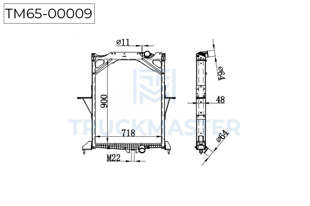 TM65-00009 Радиатор охлаждения двигателя с рамкой [900 x 699 x 48] VOLVO