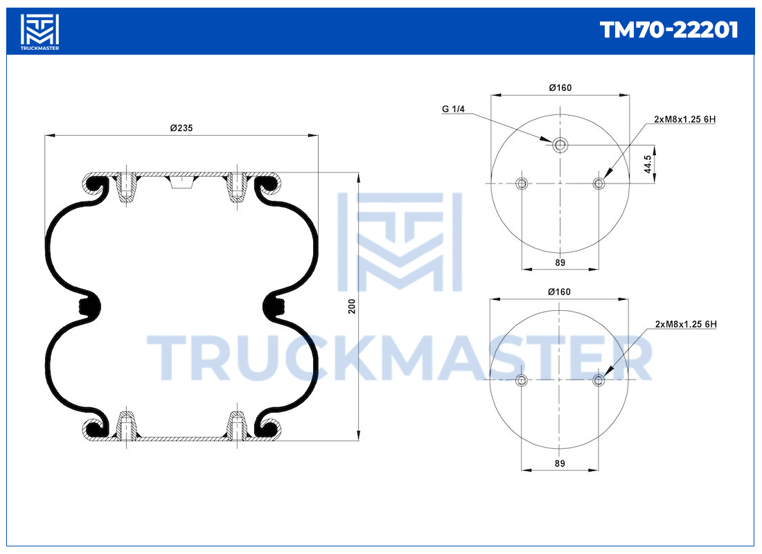 TM70-22201 Пневмоподушка двойной сильфон FD 200-19 1/4 M8