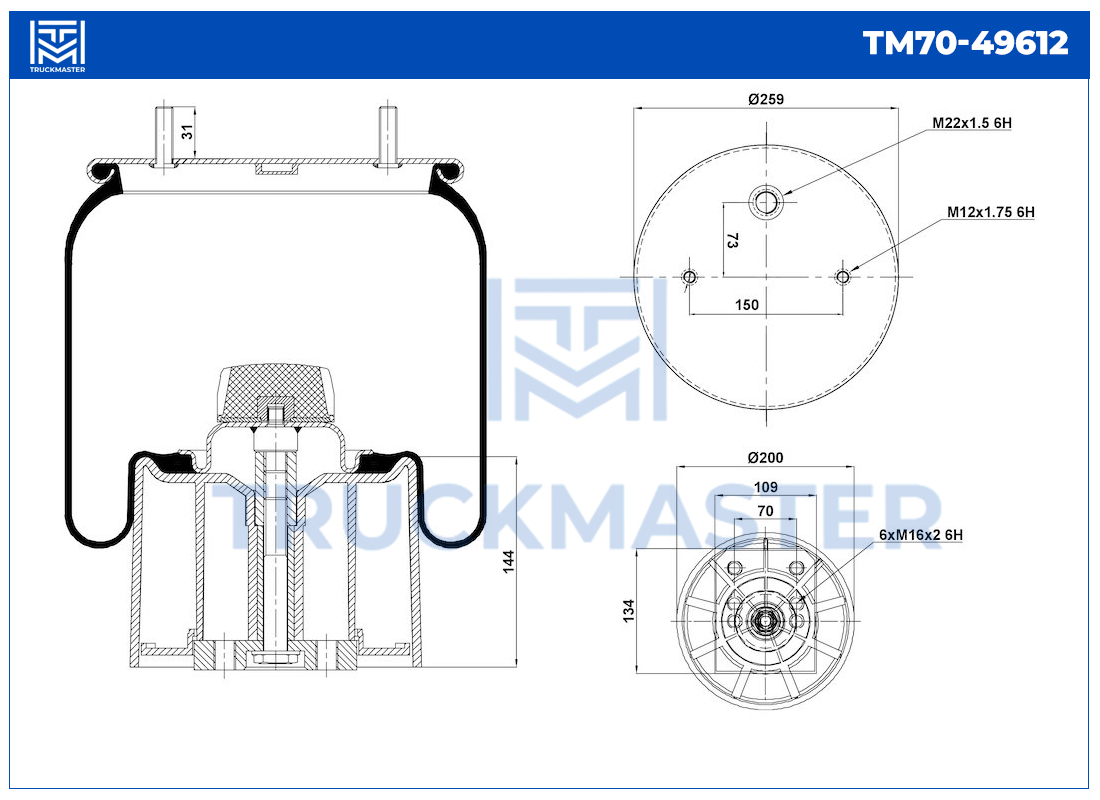 TM70-49612 Пневморессора порш. пласт.