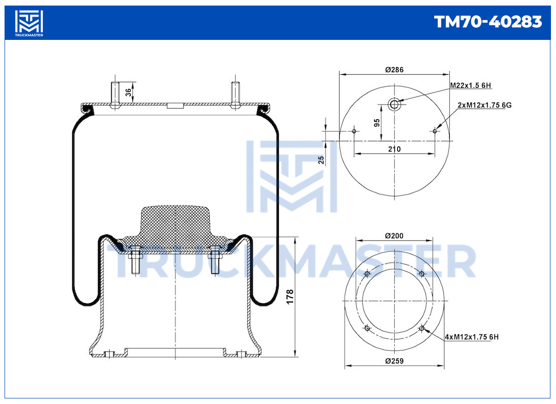 TM70-40283 Пневморессора порш. мет.