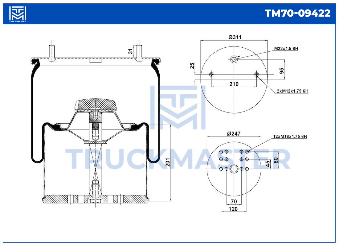 TM70-09422 Пневморессора порш. мет.